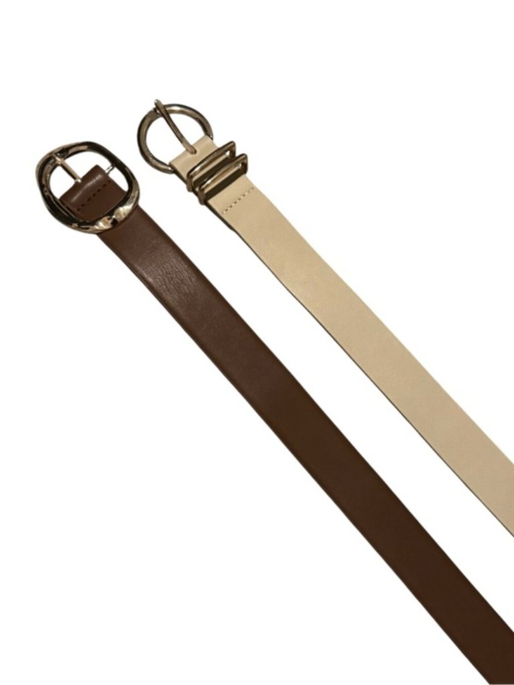 🤎 NWOT Bundle of 2 Women’s Classic Neutral Brown Cream Gold Minimalist Belts L